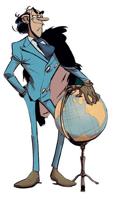 Image de zorglux debout avec un globe en guise de canne